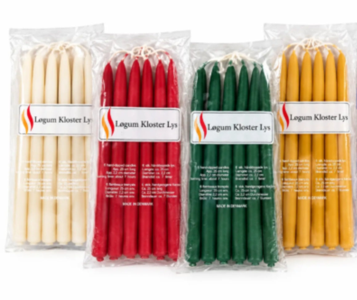 25cm Tapered Dinner Candles Pack of 6 - chose a colour