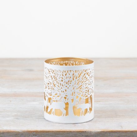 White/Gold Woodland Candle Holder 10cm
